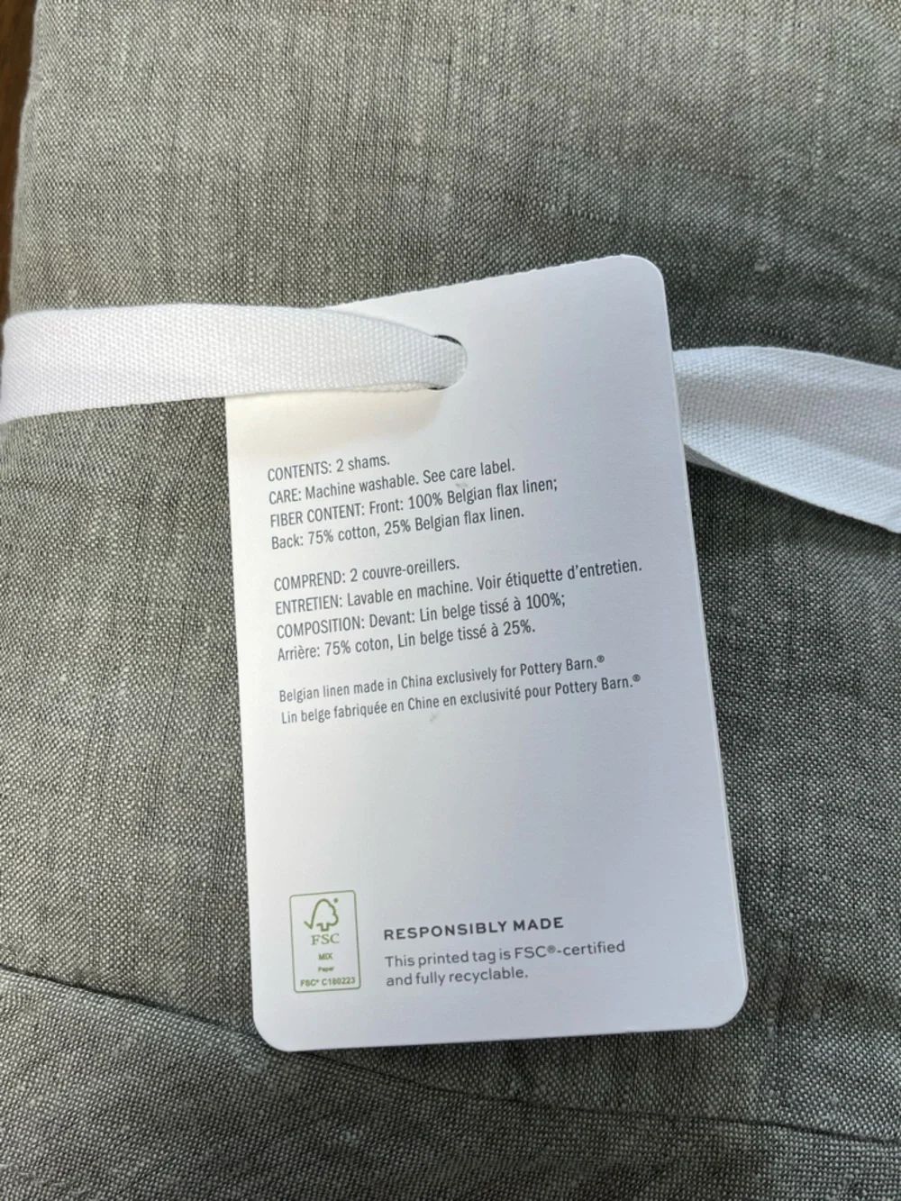 Pottery Barn Belgian Flax Linen King Shams in Light Green